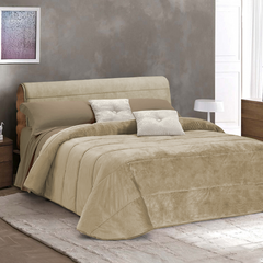 Couette Matrimoniale Velours Duvet Double Face Uni avec Housse de Tête