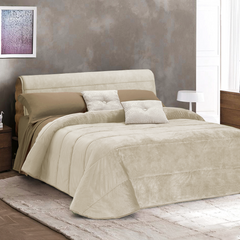 Couette Matrimoniale Velours Duvet Double Face Uni avec Housse de Tête