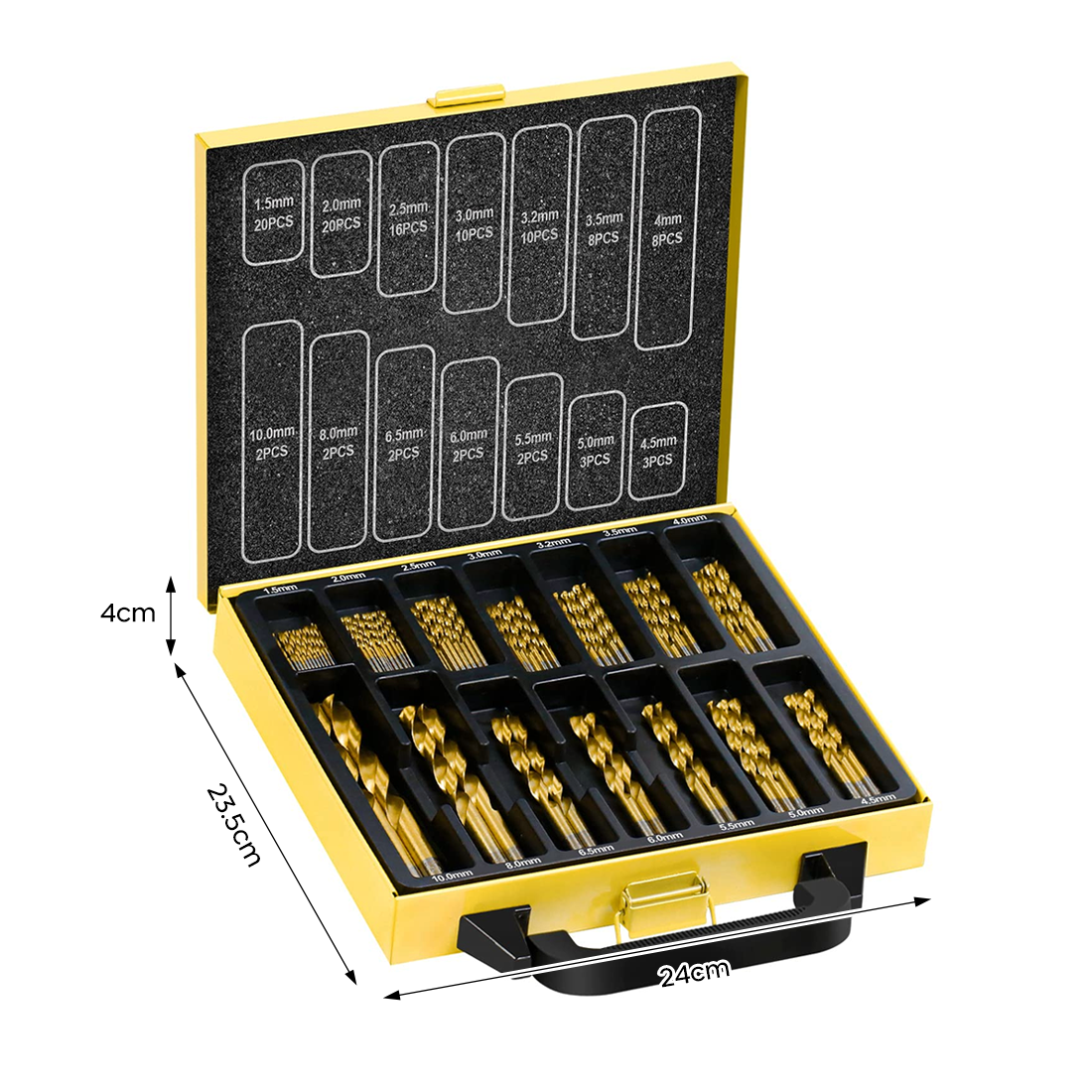 Ensemble de 100 forets en acier antirouille de 1,5 à 10 mm avec mallette