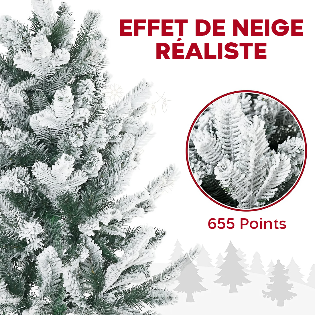 Sapin de Noël CORTINA Neigeux 210H 655 Branches Effet Neige Base en Métal