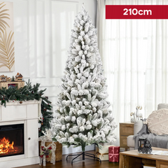 Sapin de Noël MONTEROSA enneigé 210H, 882 branches, effet neige, base en métal
