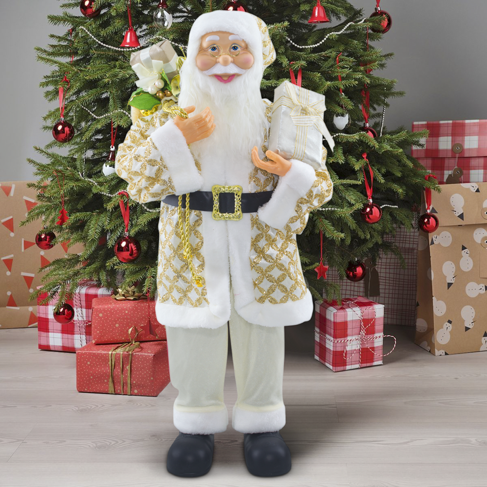 Père Noël en Habit Crème avec Paillettes 144494 Décoration de Noël 90H cm.