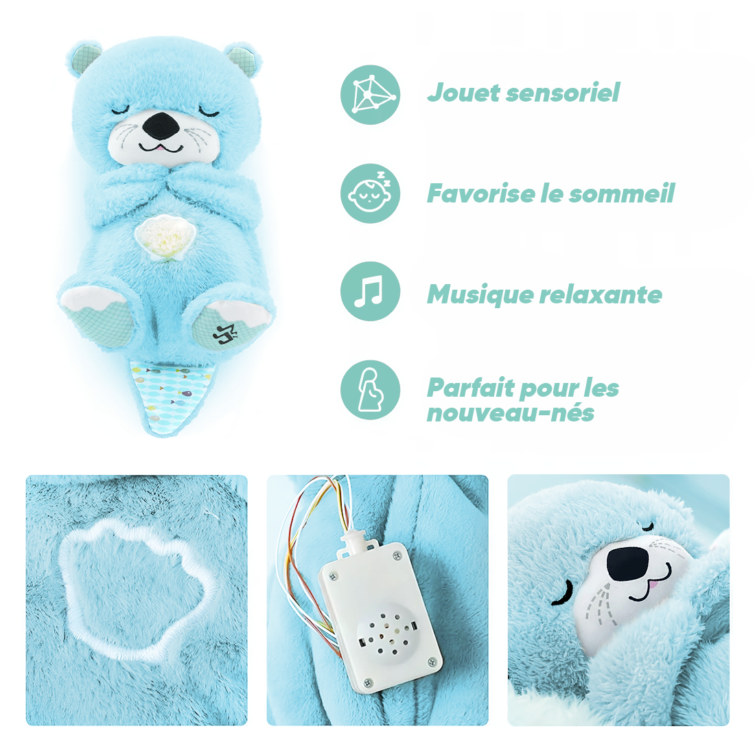 Peluche Loutre Respirant avec Musique et Lumières Apaisantes pour Bébés