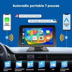 Écran CarPlay 7'' pour voiture avec GPS FM Bluetooth sans fil Android iOS