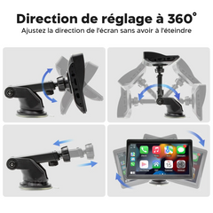 Écran CarPlay 7'' pour voiture avec GPS FM Bluetooth sans fil Android iOS