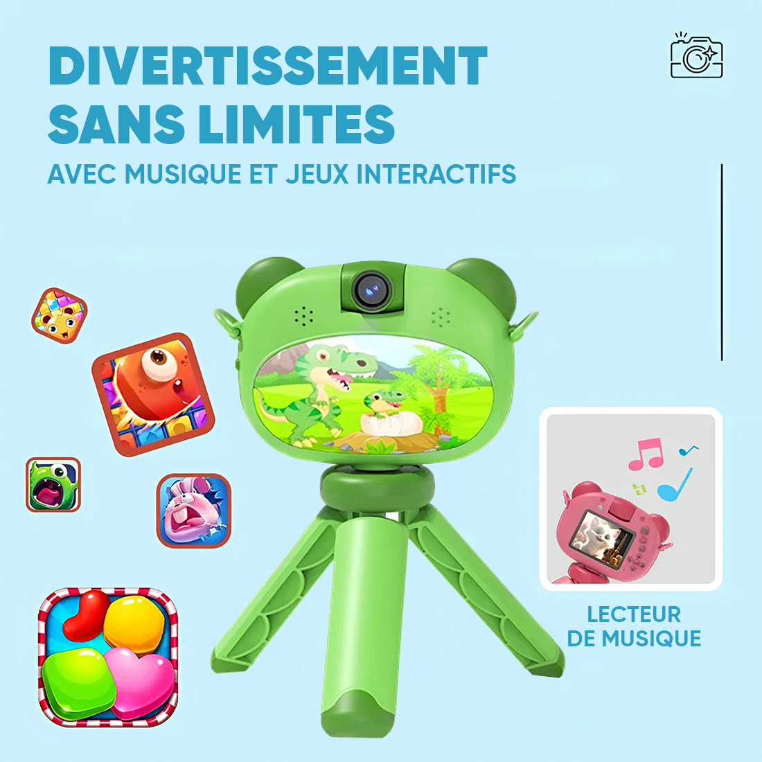 Appareil photo numérique pour enfants avec trépied, photo et vidéo avec audio