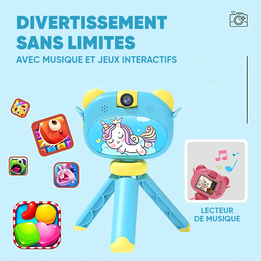 Appareil photo numérique pour enfants avec trépied, photo et vidéo avec audio