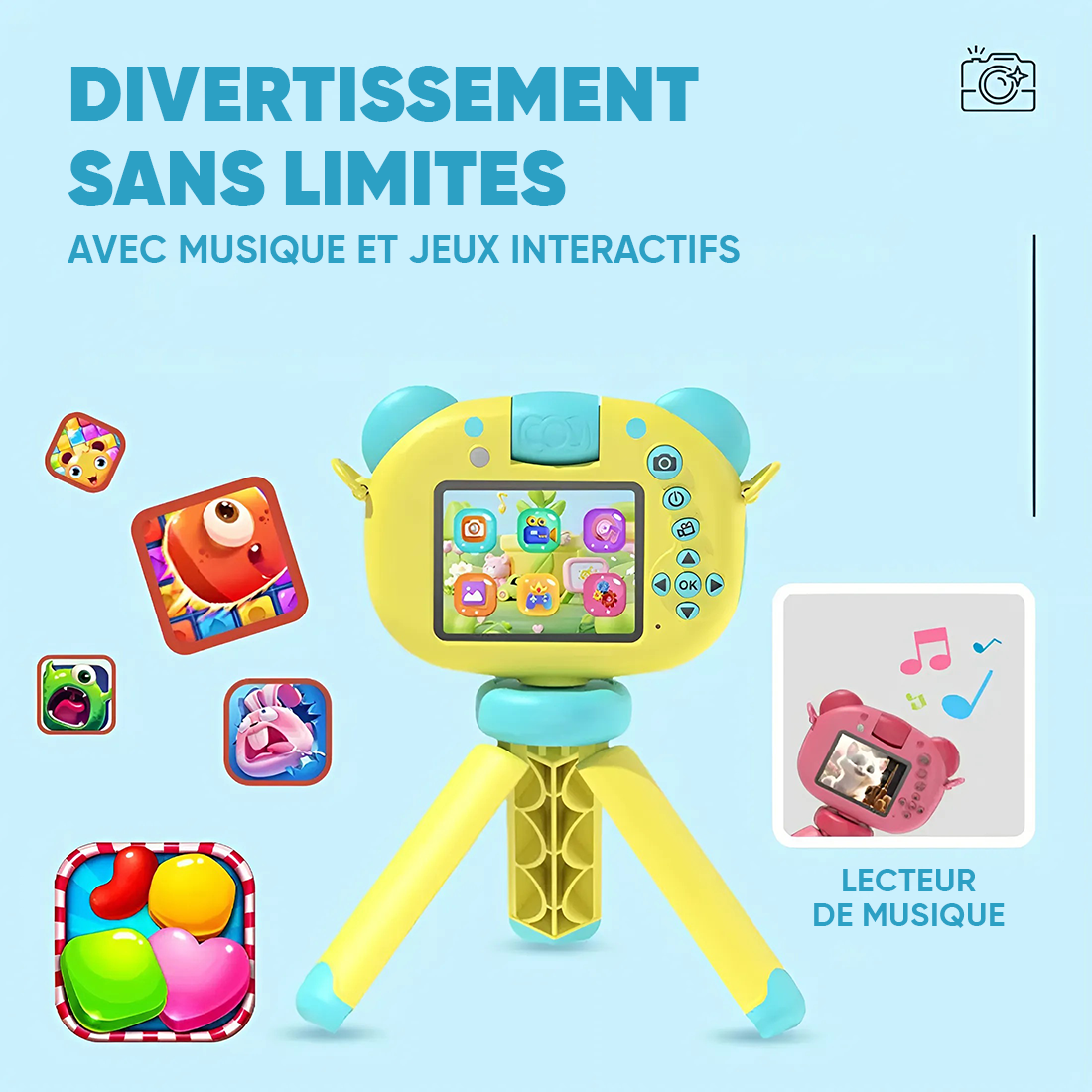 Appareil photo numérique pour enfants avec trépied, photo et vidéo avec audio