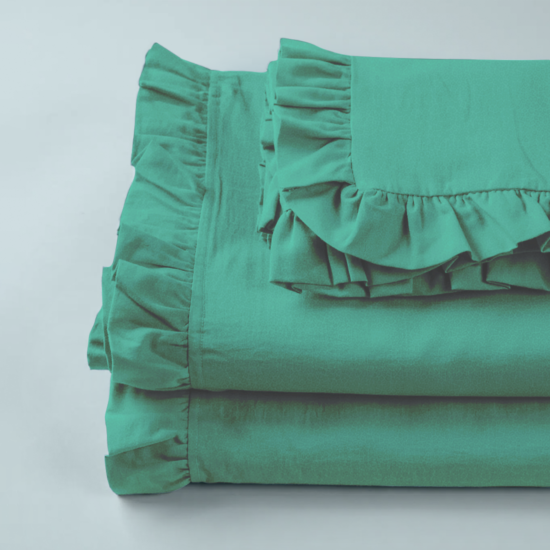 Ensemble lit double avec volant deux draps et deux taies d'oreiller avec volant