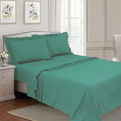 Ensemble lit double avec volant deux draps et deux taies d'oreiller avec volant