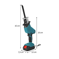 Scie alternative 48V, double batterie, 4 lames, coupe bois et métal.