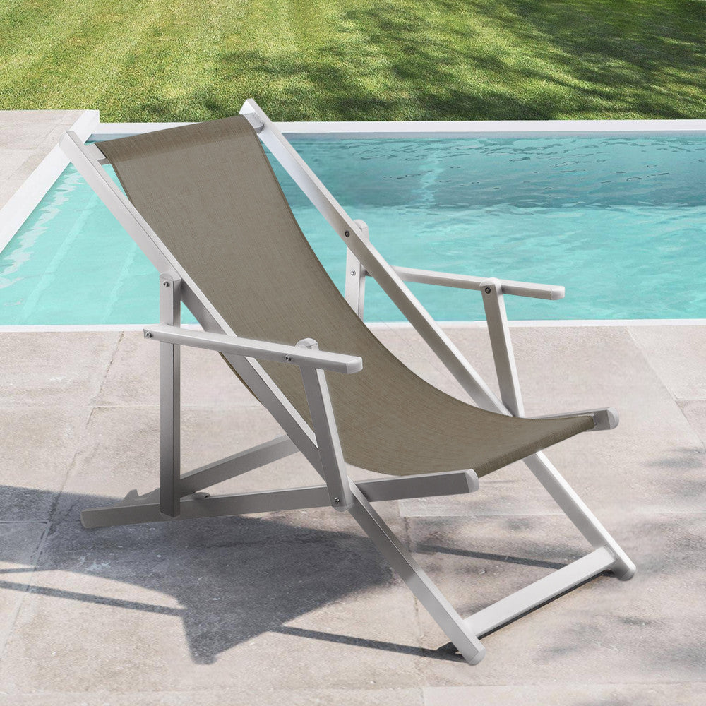 Chaise longue pliante Napoli, accoudoirs, structure aluminium et textilène.