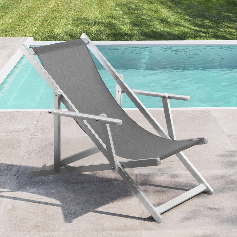 Chaise longue pliante Napoli, accoudoirs, structure aluminium et textilène.