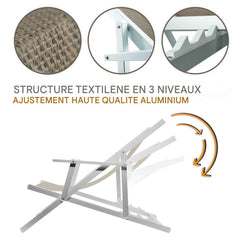 Chaise longue pliante Napoli, accoudoirs, structure aluminium et textilène.