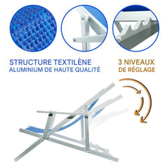 Chaise longue pliante Napoli, accoudoirs, structure aluminium et textilène.
