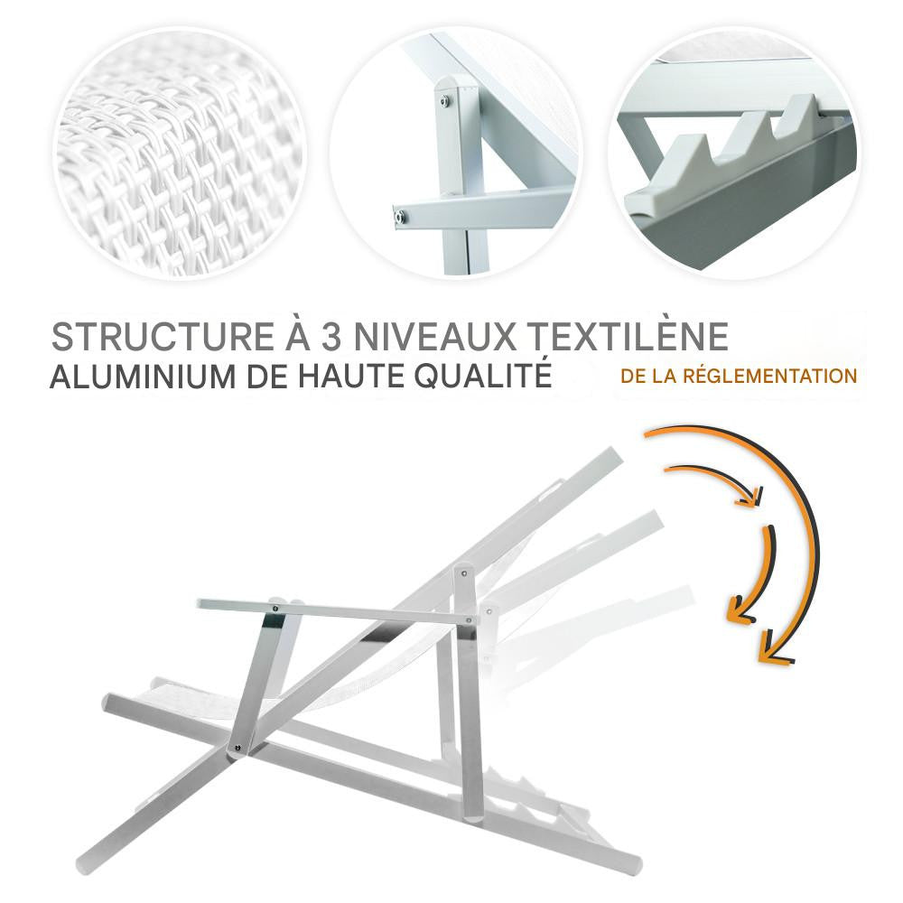 Chaise longue pliante Napoli, accoudoirs, structure aluminium et textilène.