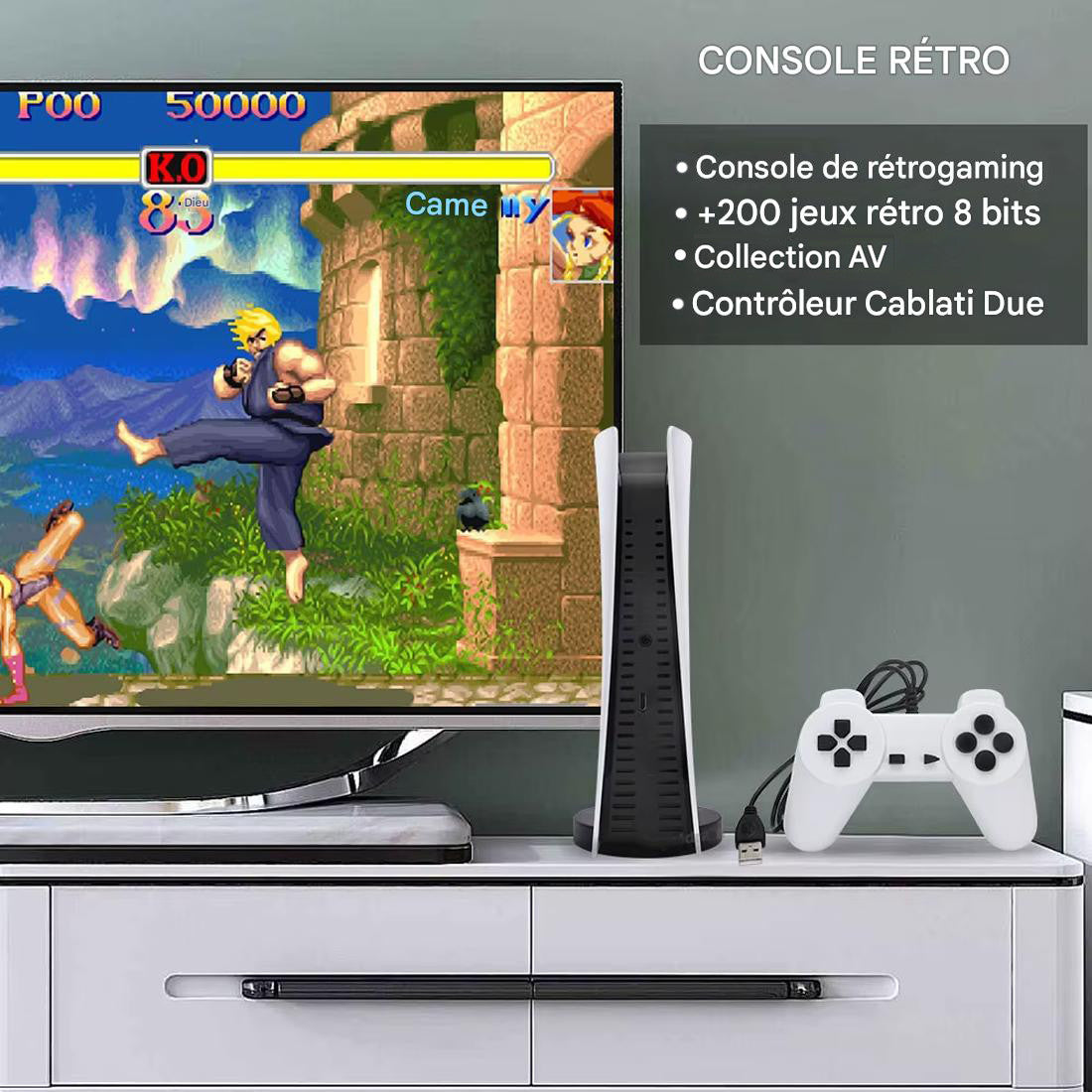 Console de jeux rétro pour TV, 200 jeux inclus avec 2 manettes filaires.