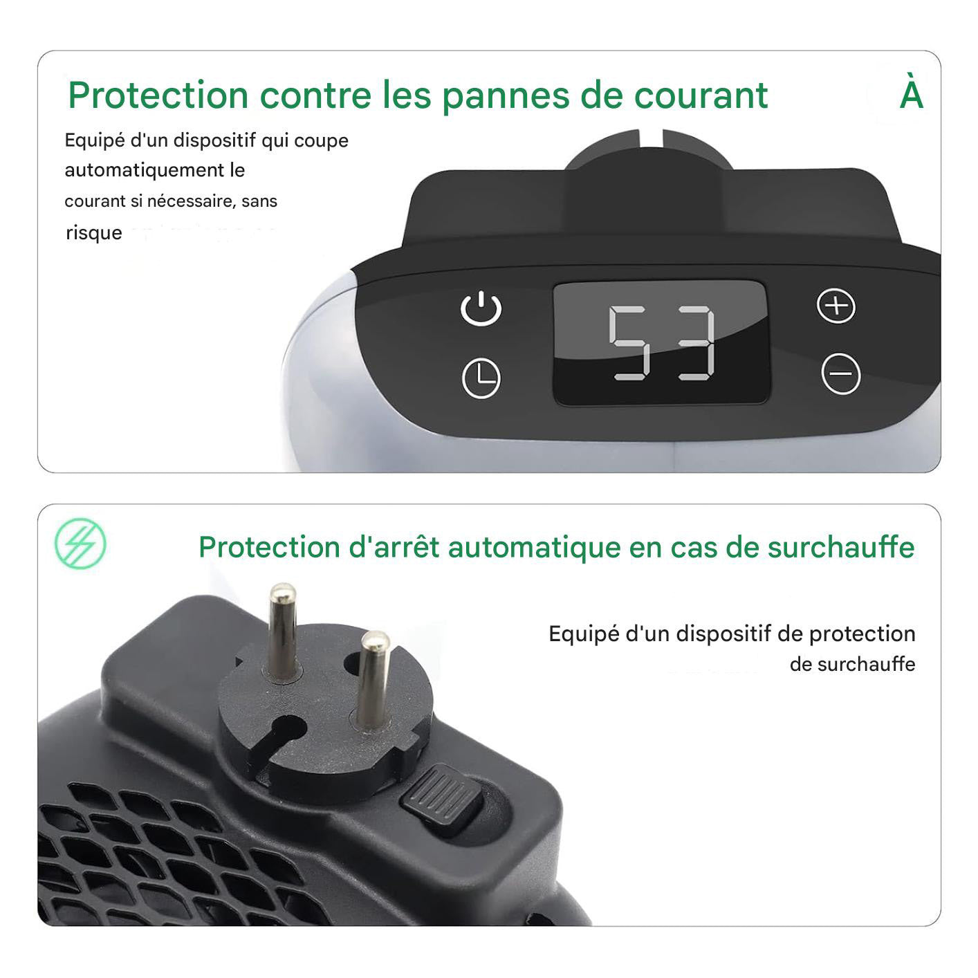 Mini radiateur électrique portable 800W avec écran LED et minuterie réglable