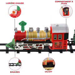 Petit train de Noël 13 pièces avec lumières, sons et mouvement à piles