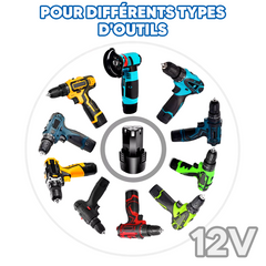 Batterie Lithium 12V cylindrique rechargeable pour perceuse et outils sans fil