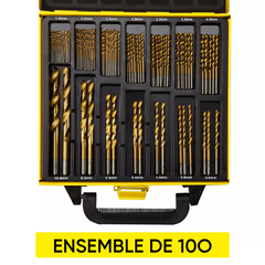 Ensemble de 100 forets en acier antirouille de 1,5 à 10 mm avec mallette