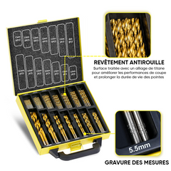 Ensemble de 100 forets en acier antirouille de 1,5 à 10 mm avec mallette
