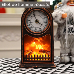 Horloge Décorative de Table Vintage avec Foyer à Piles et Effet Flamme