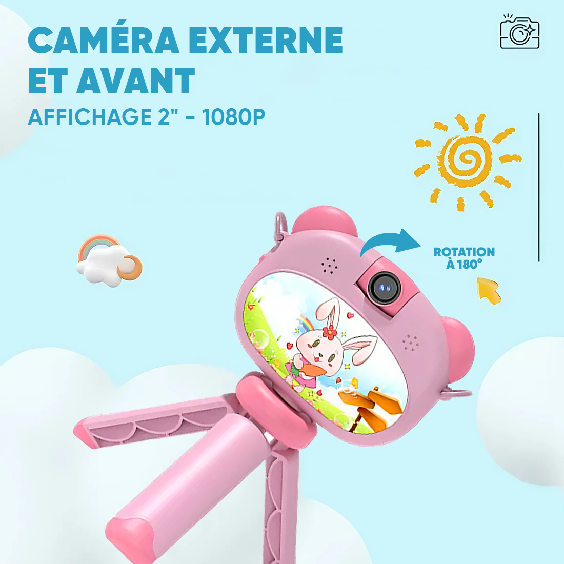 Appareil photo numérique pour enfants avec trépied, photo et vidéo avec audio