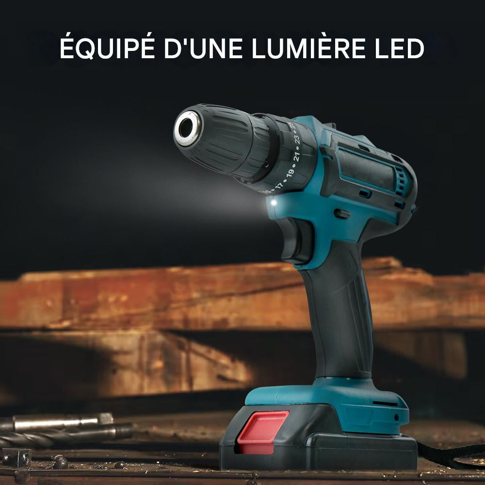 Perceuse-visseuse Double Batterie 21V Rechargeable Mallette avec Outils Inclus
