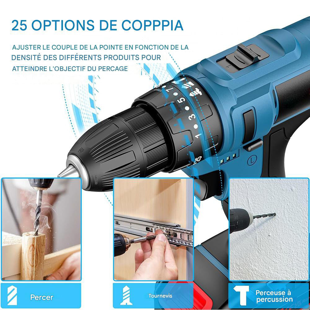 Perceuse-visseuse Double Batterie 21V Rechargeable Mallette avec Outils Inclus