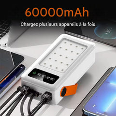Power Bank 60000mAh avec Lumière d'Urgence, Recharge Rapide et Portable