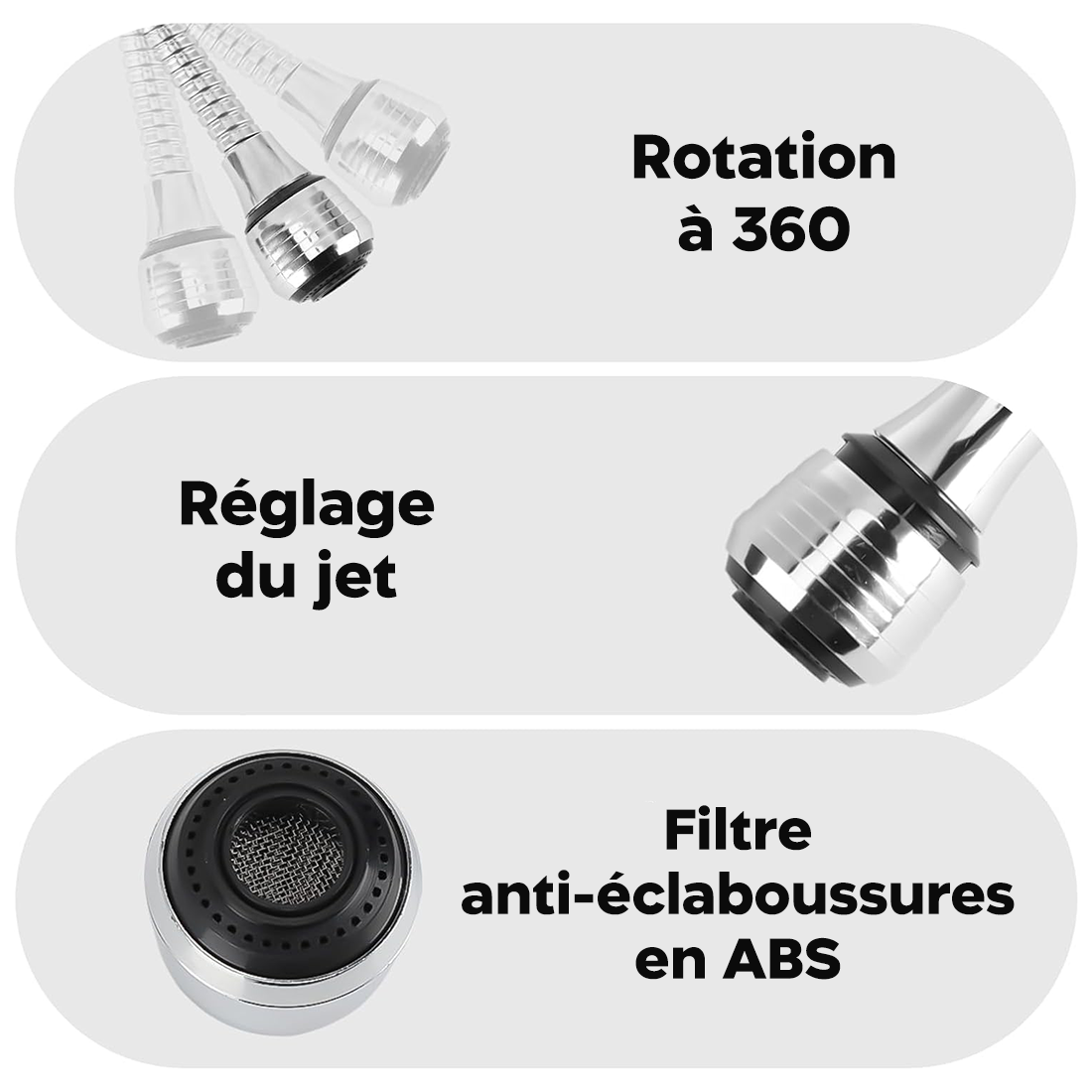 Brise-jet flexible mélangeur robinet de cuisine buse rotative à 360°