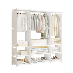 Armoire Garde-robe en Tissu Étagère Camping 9 Étagères Barres de Penderie