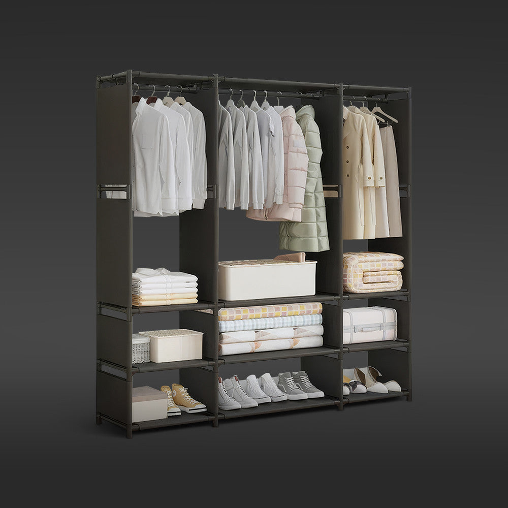 Armoire Garde-robe en Tissu Étagère Camping 9 Étagères Barres de Penderie