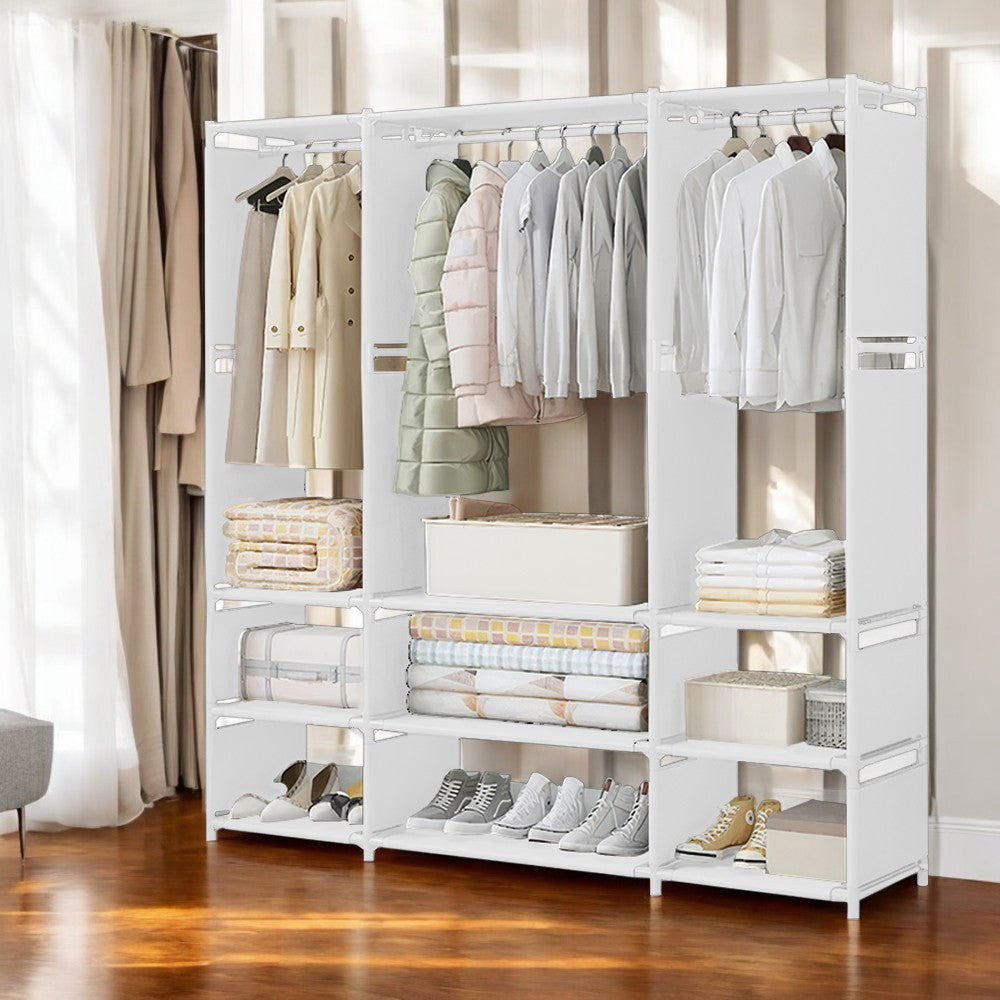 Armoire Garde-robe en Tissu Étagère Camping 9 Étagères Barres de Penderie