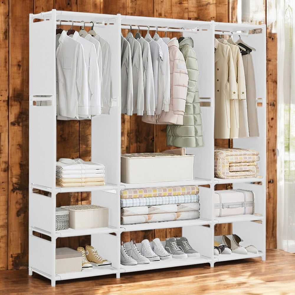 Armoire Garde-robe en Tissu Étagère Camping 9 Étagères Barres de Penderie