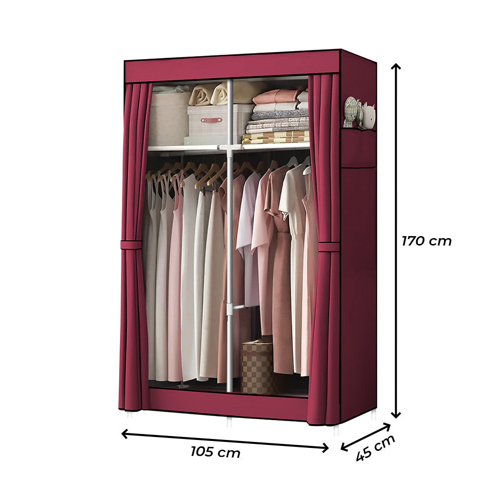 Armoire en Tissu 2 Portes avec Étagères et Barre à Vêtements, Idéale Camping