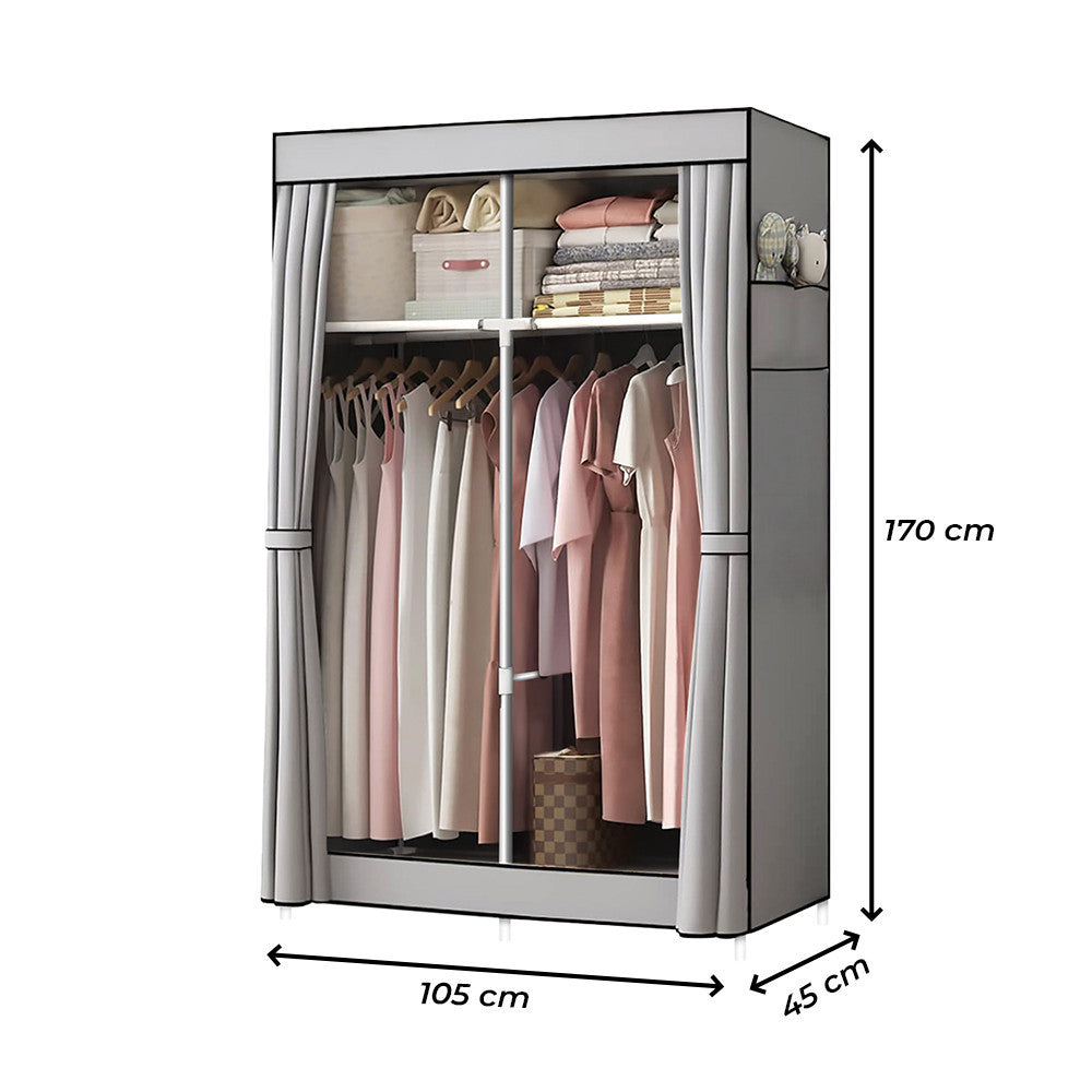 Armoire en Tissu 2 Portes avec Étagères et Barre à Vêtements, Idéale Camping