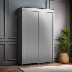 Armoire en Tissu 2 Portes avec Étagères et Barre à Vêtements, Idéale Camping