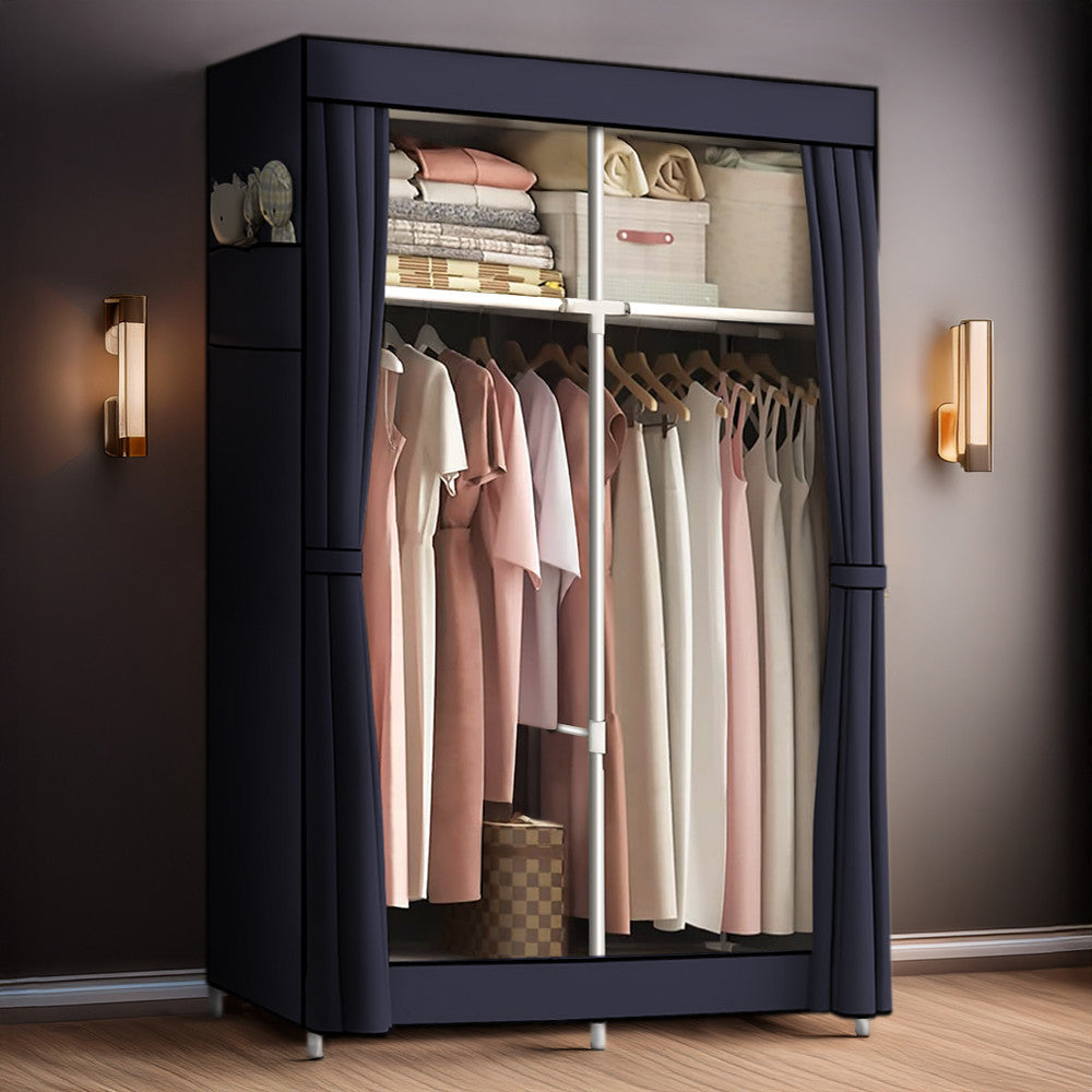 Armoire en Tissu 2 Portes avec Étagères et Barre à Vêtements, Idéale Camping