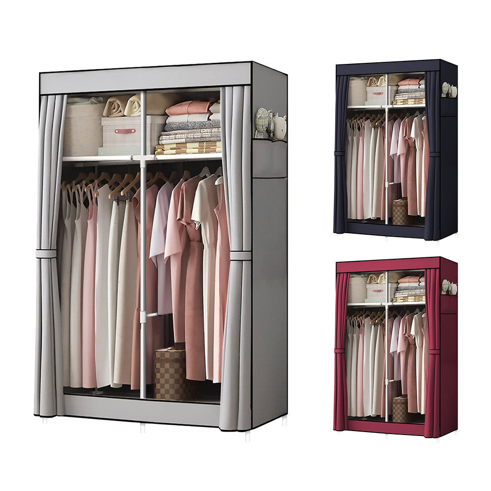 Armoire en Tissu 2 Portes avec Étagères et Barre à Vêtements, Idéale Camping
