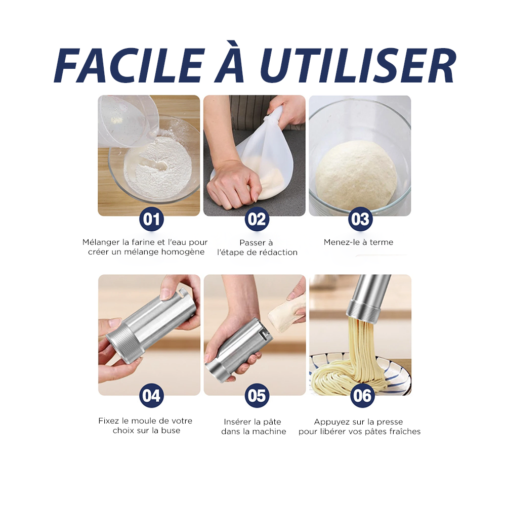 Machine à Pâtes Électrique Portable Sans Fil en Inox avec 5 Moules