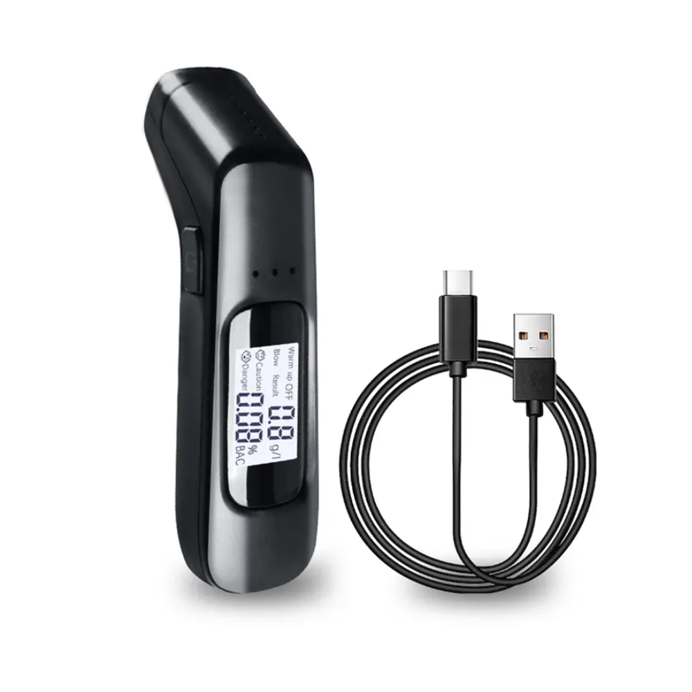 Éthylomètre rechargeable à haute sensibilité avec affichage numérique.