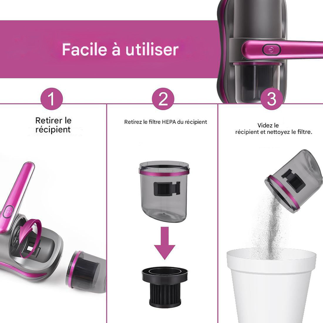 Aspirateur sans fil pour lit 100W rechargeable, avec filtre et lumière UV
