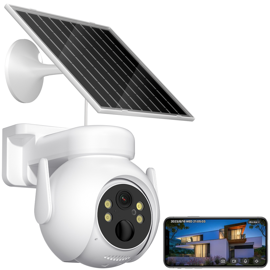 Caméra de vidéosurveillance Recharge Solaire Wi-Fi Détection et Contrôle via APP