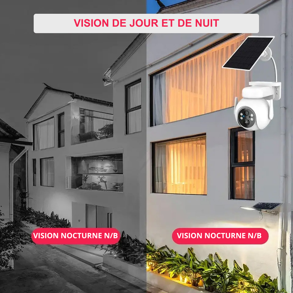 Caméra de vidéosurveillance Recharge Solaire Wi-Fi Détection et Contrôle via APP