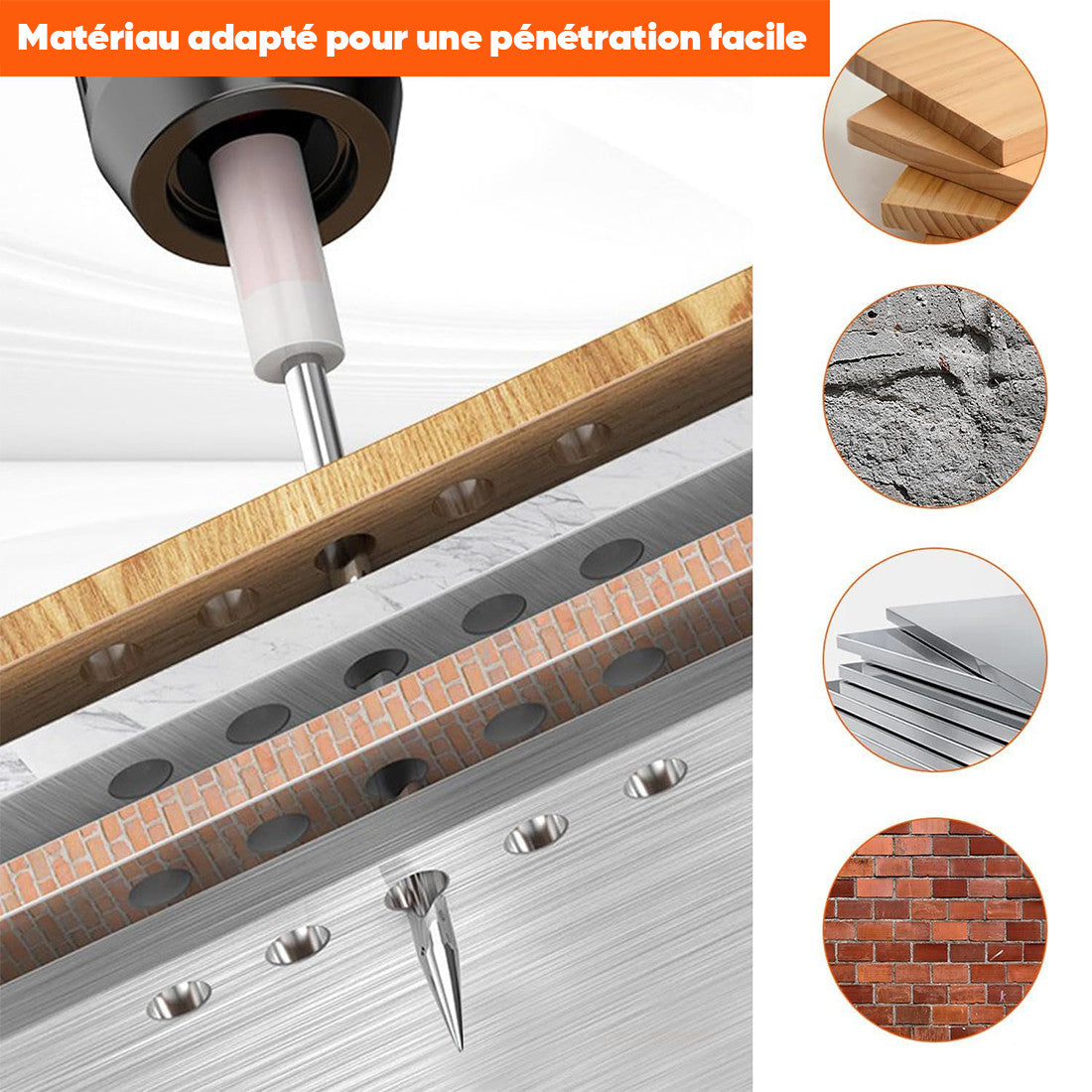 100 clous métal 7mm pour pistolet manuel, béton et fer, rivets ronds