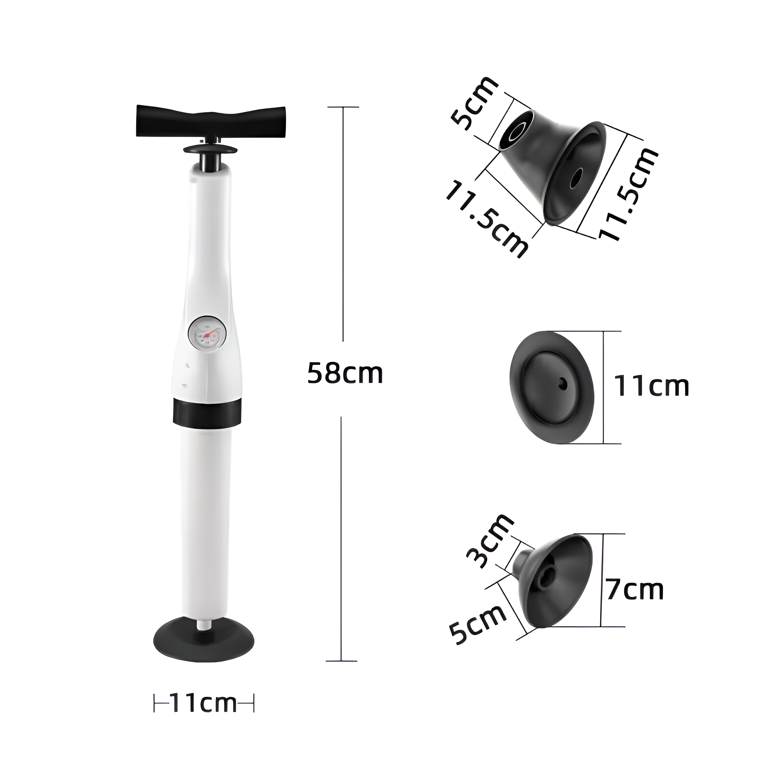 Déboucheur de lavabo Manomètre de pression Piston gonfleur évacuation WC lavabo