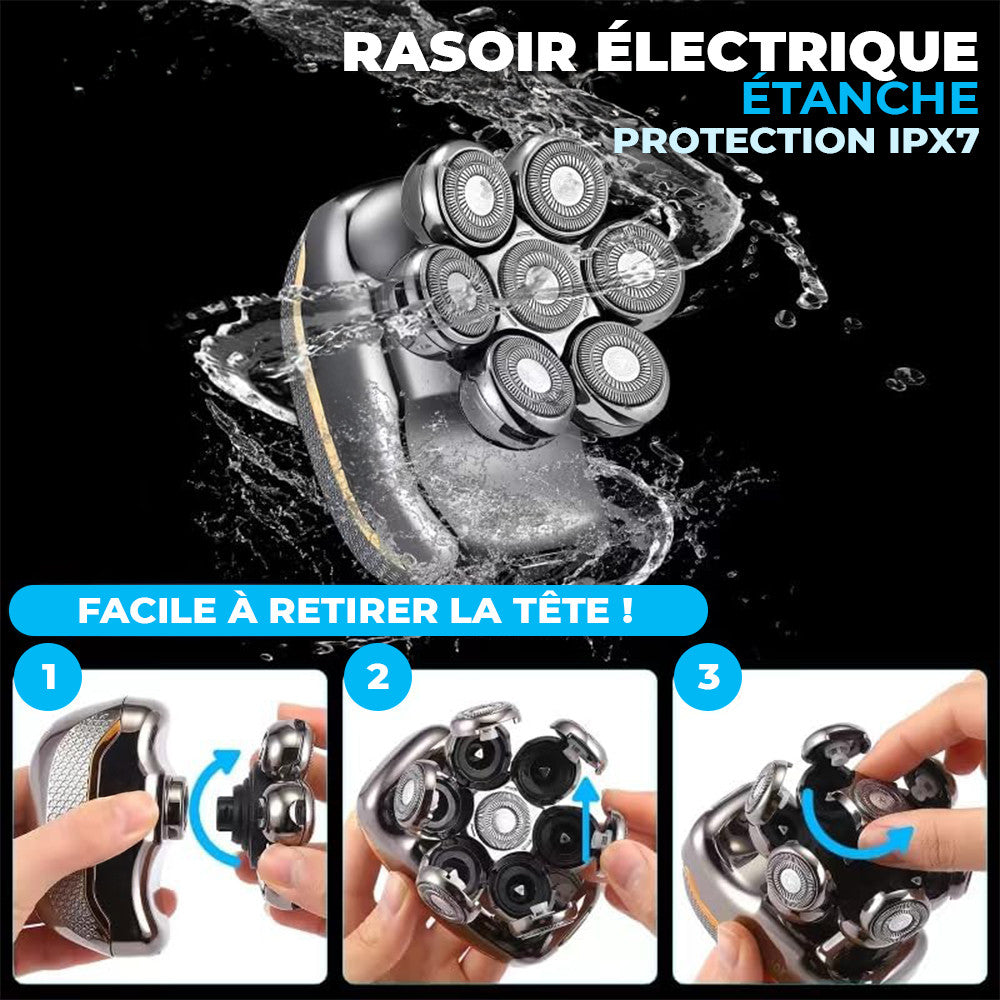 Rasoir Électrique Homme 5 en 1 Étanche, Rechargeable, Tondeuse Barbe & Cheveux