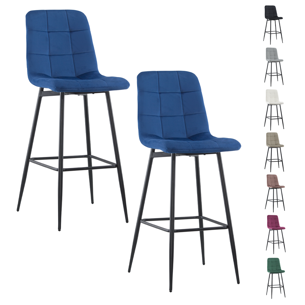 Lot 2 tabourets velours VELVETTE, structure noire, dossier et repose-pieds